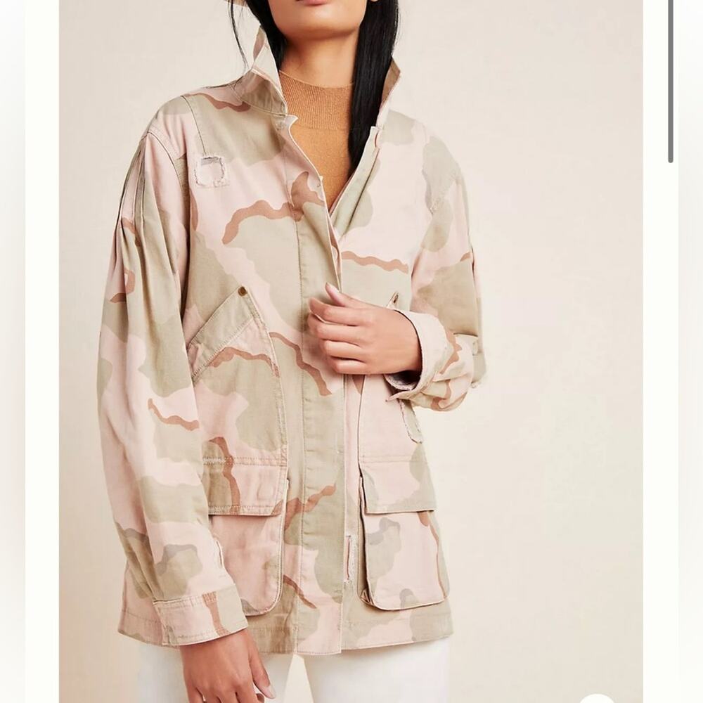 Anthropologie Pink Green Lisa Utility Camo Jacket Size S